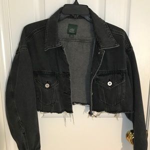 Cropped washed out black denim jacket